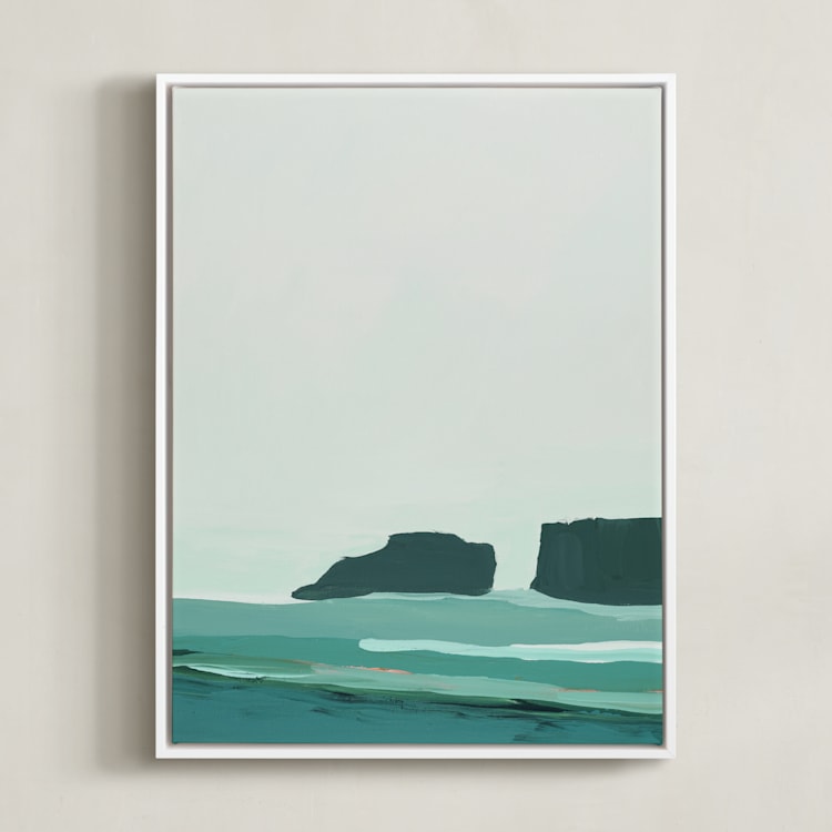 "Abstract Pacific Seascape Diptych 1" - Art Print in Greenish Turquoise by Caryn Owen - Framed Canvas