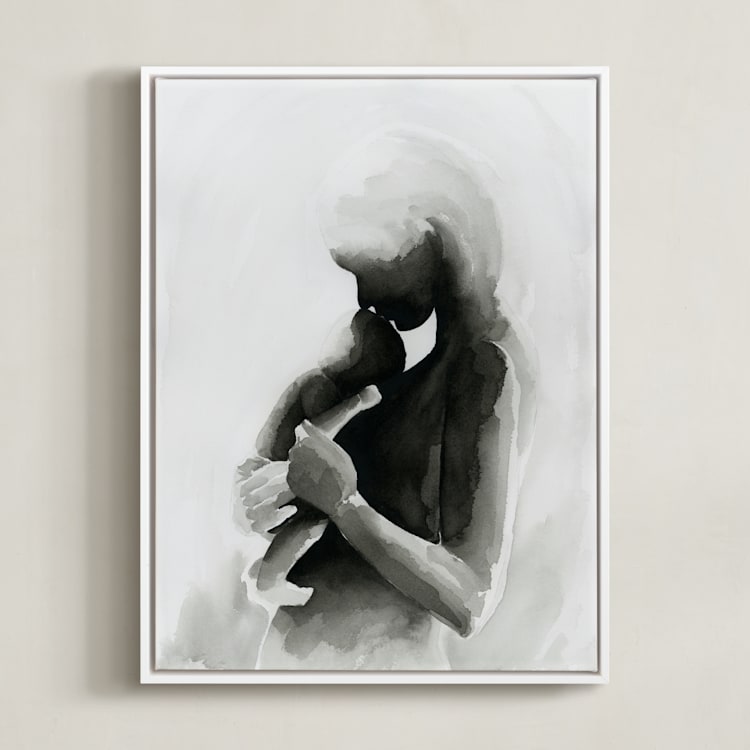 "Every Mother Counts Mother and Baby" - Art Print in Calming Grey by Kate Ahn - Framed Canvas