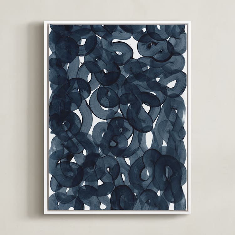 "Indigo Ink" - Art Print in Indigo by Erin McCluskey Wheeler - Framed Canvas