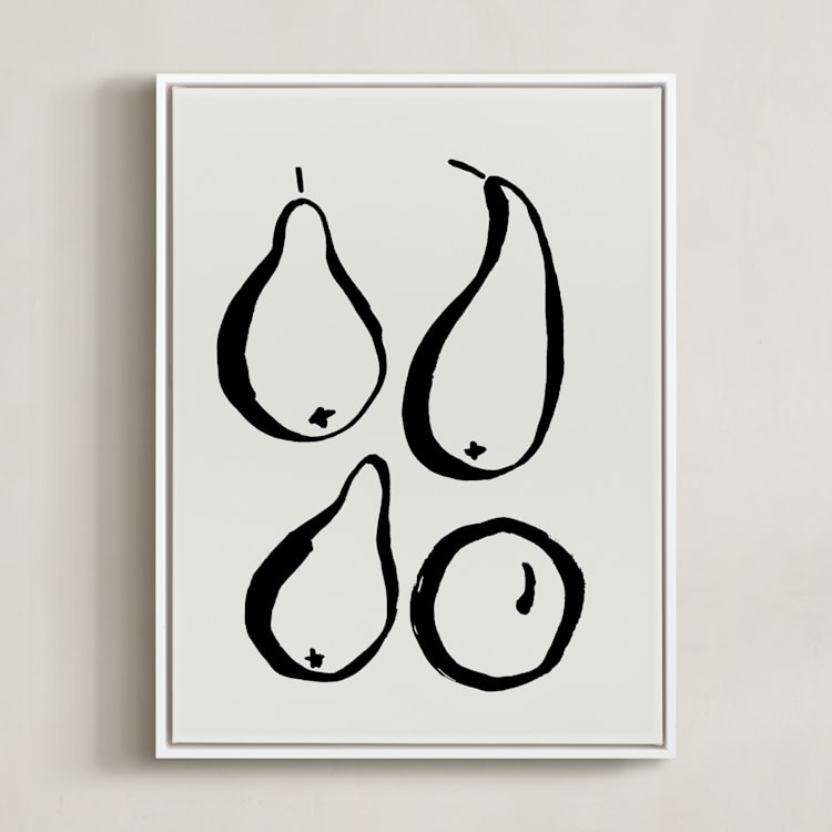 "Still-life with four pears" - Art Print in Black and Off-white by Sonya Percival - Framed Canvas