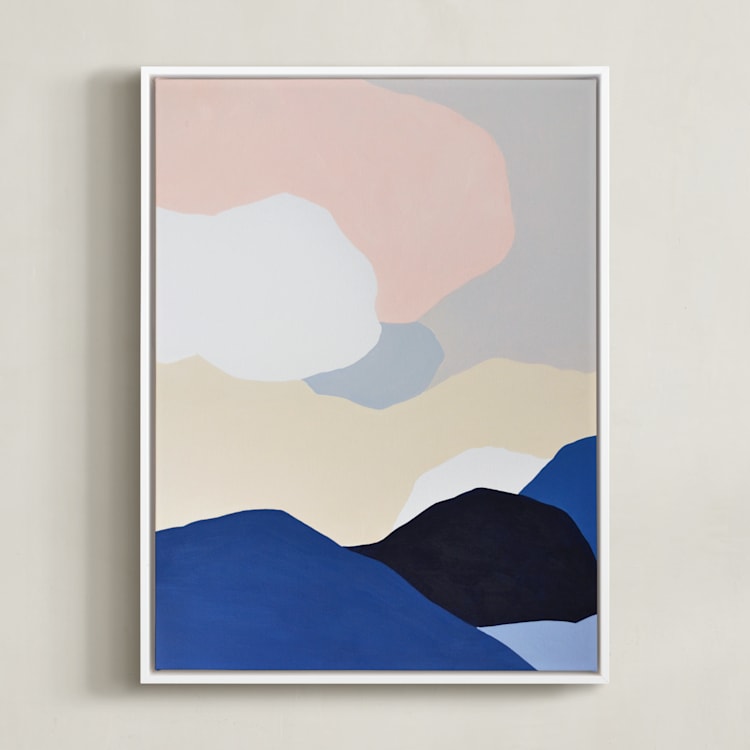 "Blue Mountains" - Art Print in blue by Jennifer Hallock - Framed Canvas