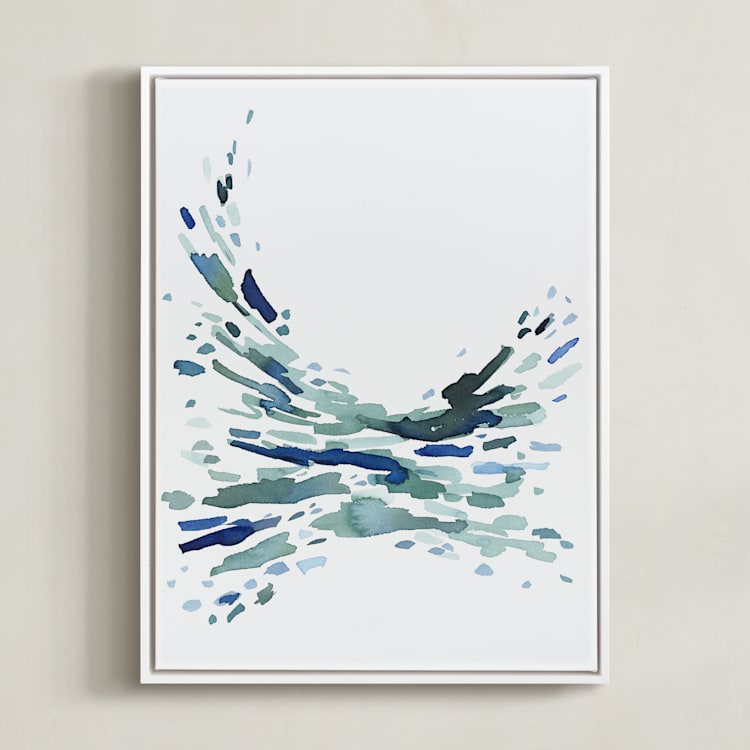 "Softly Swept" - Art Print in Green Blue by Katie Craig - Framed Canvas