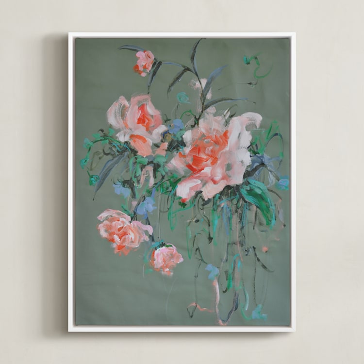 "Arrangement in Rose & Teal" - Art Print in Rose by Sonal Nathwani - Framed Canvas