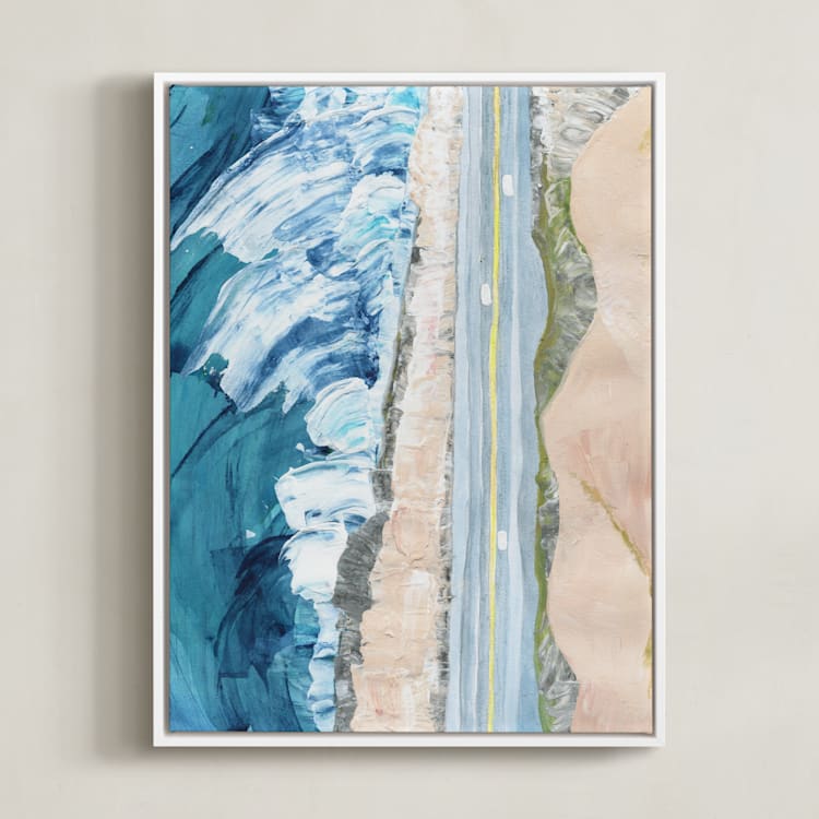 "Pacific Coast Highway" - Art Print in Pacific Teal by Denise Wong - Framed Canvas