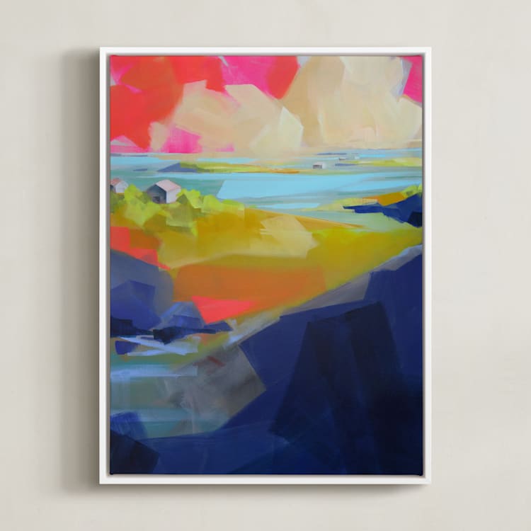 "Gone Coastal" - Art Print in Deep Blue by Jess Franks - Framed Canvas