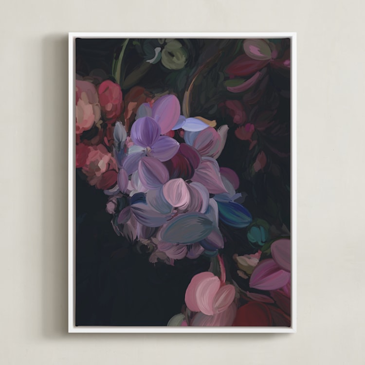 "Midnight Petals" - Art Print in Midnight Plum by Amy Hall - Framed Canvas