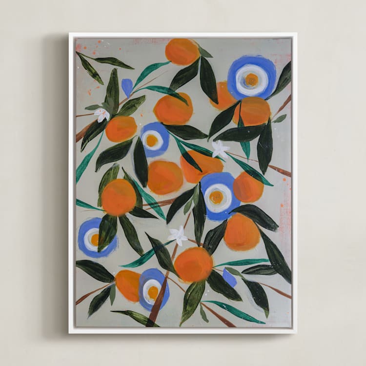 "Orange Tree" - Art Print in White by Rachel Roe - Framed Canvas
