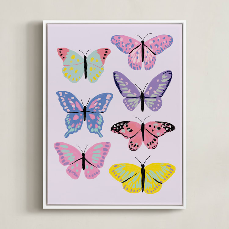 "Vibrant Butterflies" - Art Print in Blush by Cass Loh - Framed Canvas