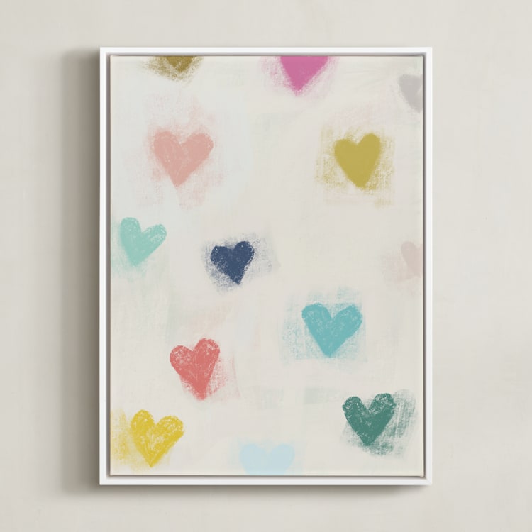 "Our Hearts" - Art Print in Cream Puff by Yaling Hou Suzuki - Framed Canvas