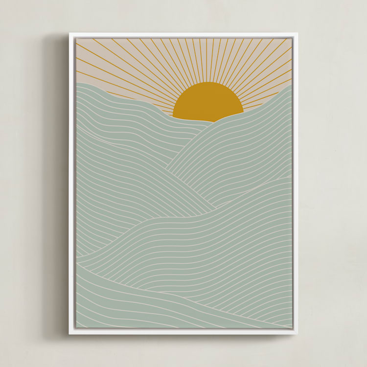 "Sun and Moon I" - Art Print in Duck Egg Blue by Zani van Zyl - Framed Canvas