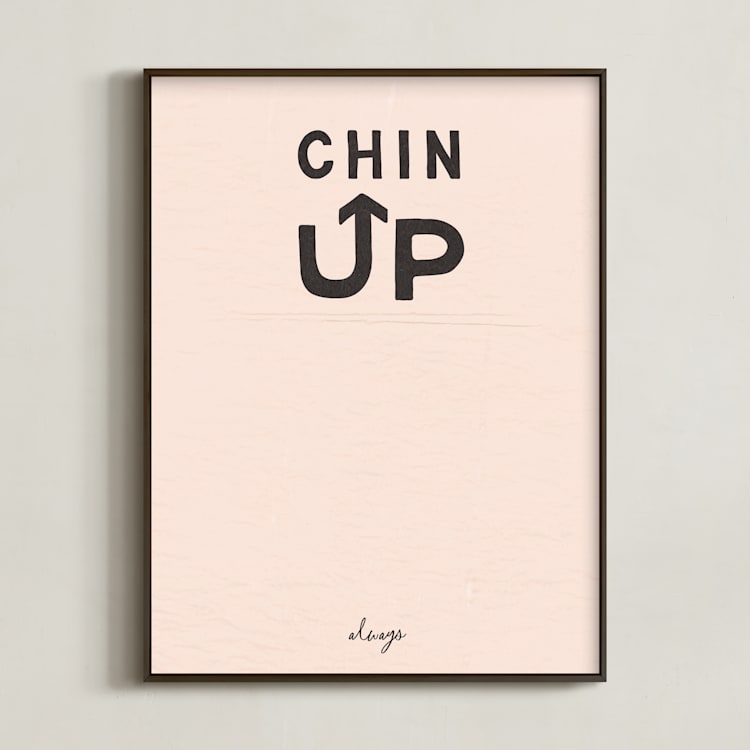 "Chin Up" - Art Print in Peach by Carrie ONeal - Framed
