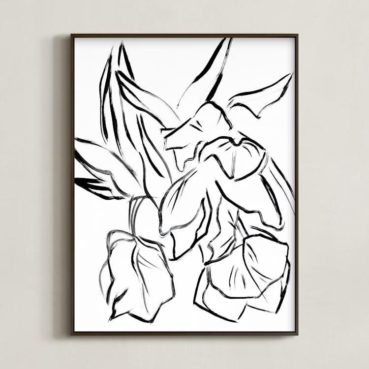 "Parrot Tulips" - Art Print in Black by Lynne Millar - Framed