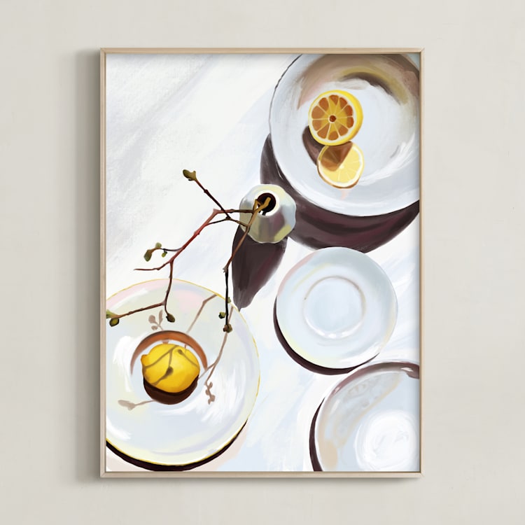 "Flatlay Lemon Study" - Art Print in Bright White by Kinga Subject - Framed