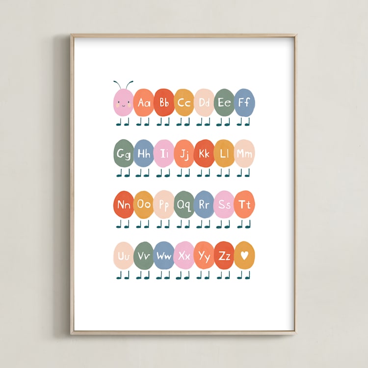 "Caterpillar ABC" - Art Print in Rainbow by Elif Sahin - Framed