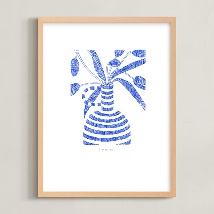 "Spring" - Art Print in Cobalt Blue by Pati Cascino - Framed