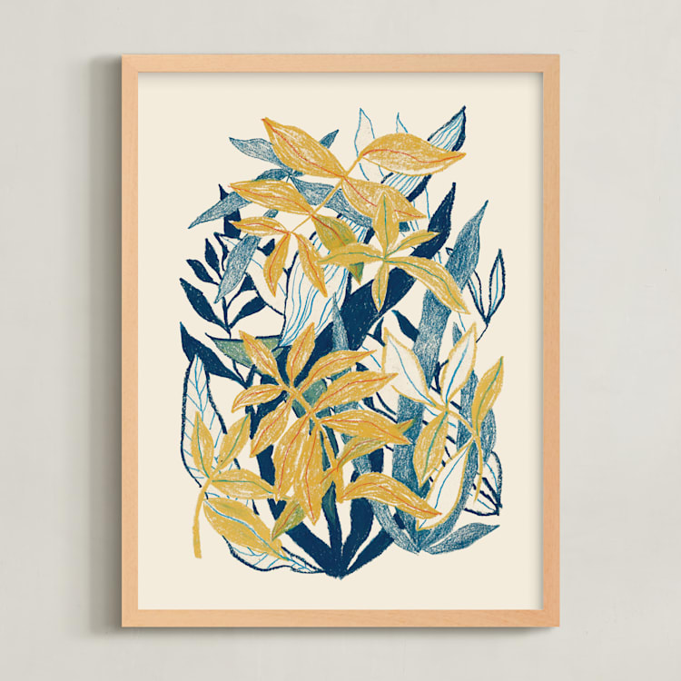 "My Hiding Place" - Art Print in Yellow Ochre by Catilustre - Framed