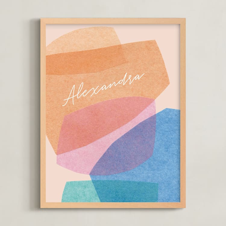 "bright boulders" - Personalized Art Print in apricot fizz by Carrie Moradi - Framed