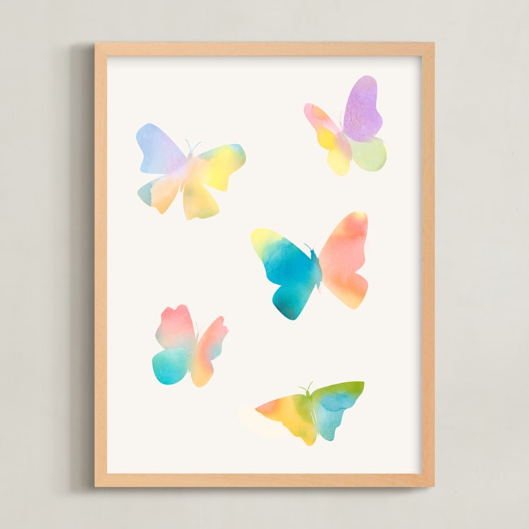 "Watercolor butterflies" - Art Print in Sky by Lindsay Megahed - Framed