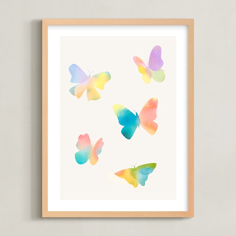 "Watercolor butterflies" - Art Print in Sky by Lindsay Megahed - Framed