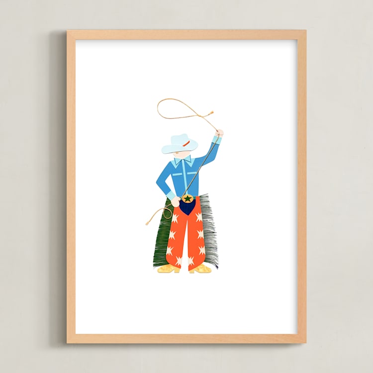 "Cowboy Carl" - Art Print in Cajun Shrimp by Kelsey Livingston - Framed