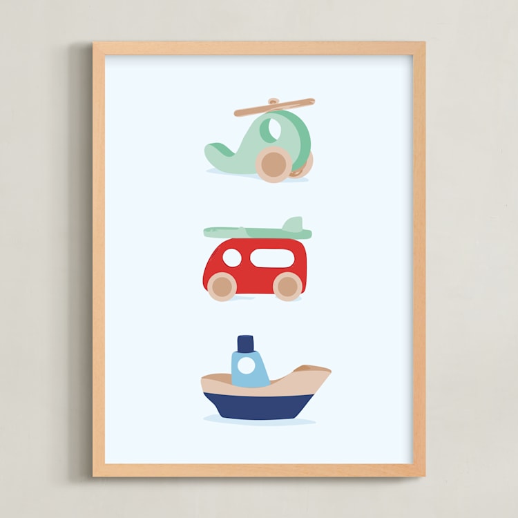 "Air Land Sea" - Art Print in The Blues by Tamara Hilje - Framed