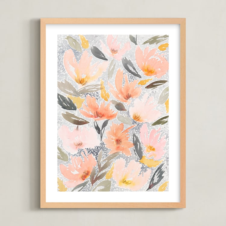 "Speckled Garden" - Art Print in White by Whitney Rainsdon - Framed