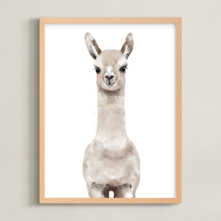 "Baby Animal Llama" - Art Print in Milky foam by Cass Loh - Framed