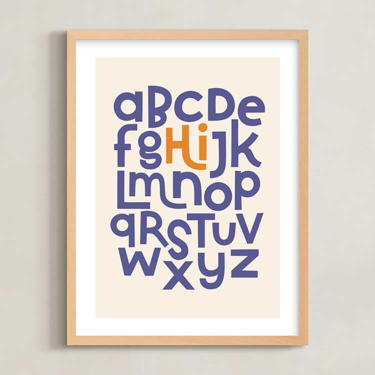 "Hi from the Alphabet" - Art Print in Indigo by Krissy Callahan - Framed