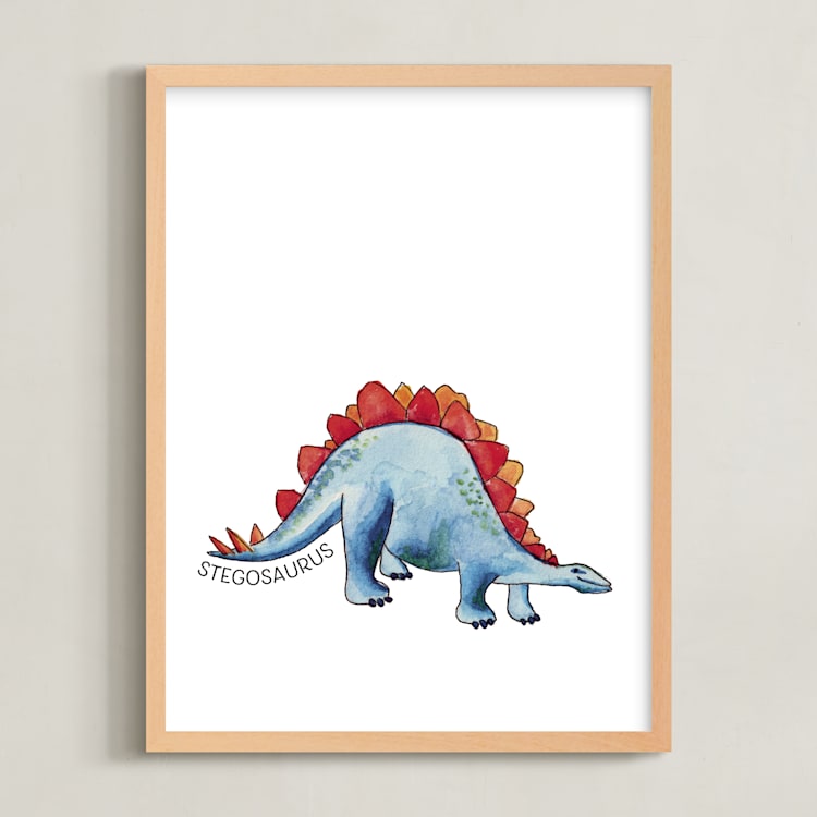 "Watercolor Dino Party Stegosaurus" - Art Print in Capri by Rachel Getz - Framed