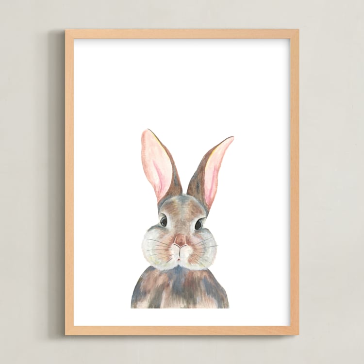 "Curious Bunny" - Art Print in Grey by Together Apart - Framed