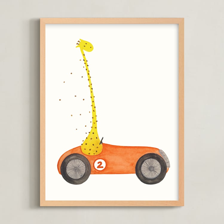 "Fast Riders III" - Art Print in Orange by Francisca Reyes - Framed