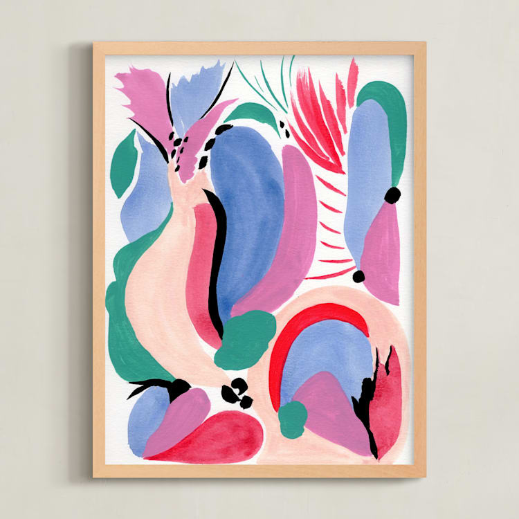 "Abstract story" - Art Print in Pink red by FERNANDA MARTINEZ - Framed