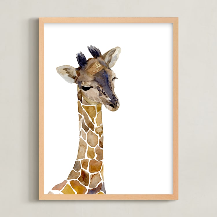 "Baby Animal Friends: Giraffe" - Art Print in Brown Giraffe Spots by Jieun K Rasband - Framed