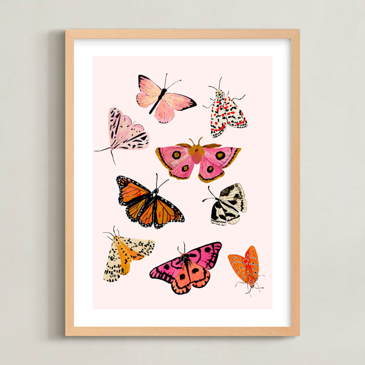 "Moths & Butterflies" - Art Print in Blush Pink by Shannon Kirsten - Framed