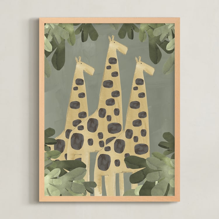 "A Giraffe Trio" - Art Print in Savanna Greige by Alicia Abla - Framed