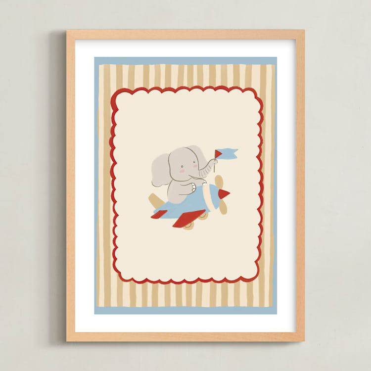"Elephant on a Plane" - Art Print in Multi Colored by Kartika Paramita - Framed
