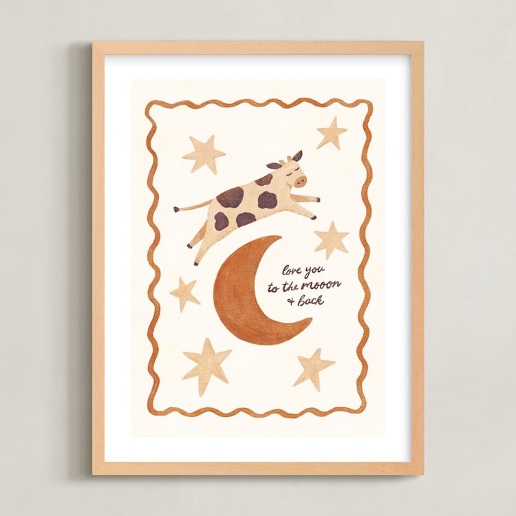 "Love You to the Mooon and Back" - Art Print in Golden Brown by Sabrina Excene - Framed