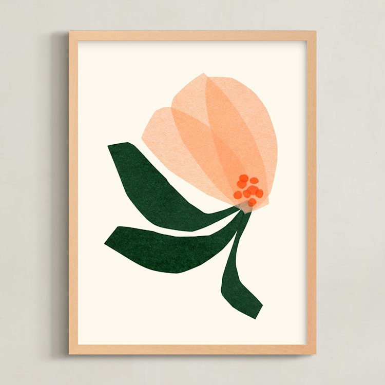 "Dancing Florals 1" - Art Print in Peach by Carrie Moradi - Framed