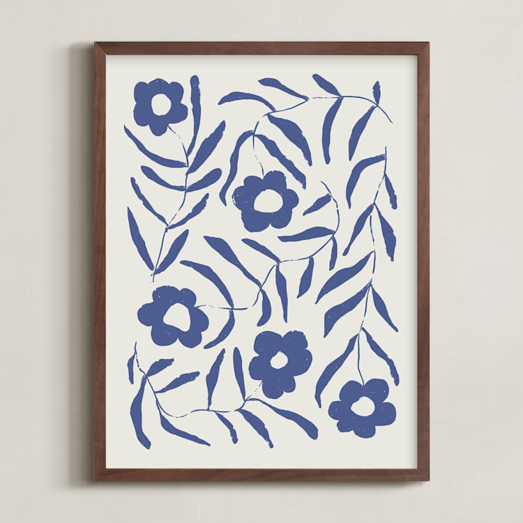"Bloom 1" - Art Print in Denim by Kelly Watkins - Framed