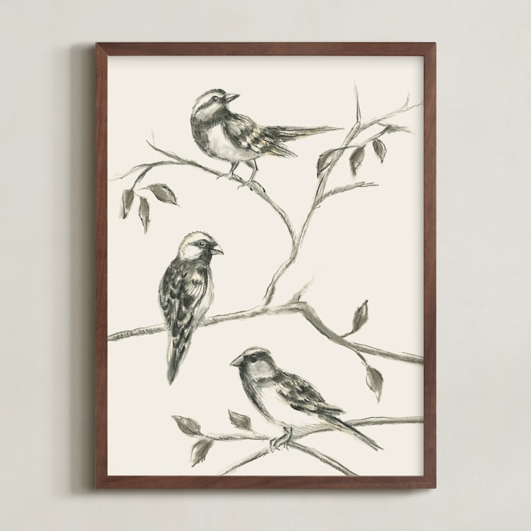 "Birds I" - Art Print in Sand by Teju Reval - Framed