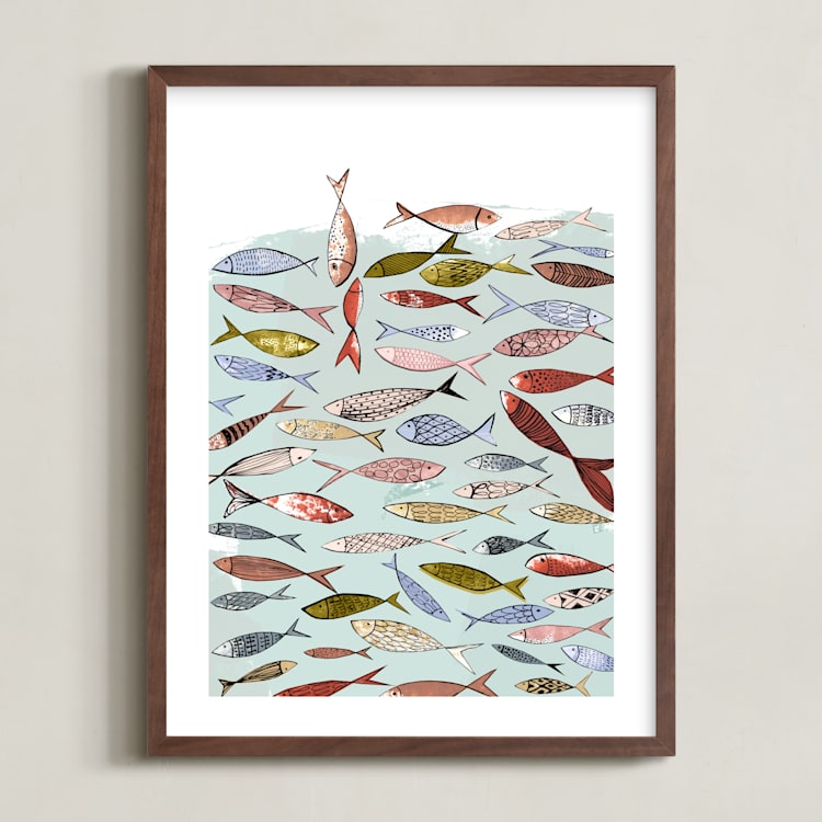 "Snapshot of a party in the sea" - Art Print in colorful neutral by Bethania Lima - Framed