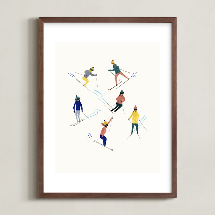 "Ski people" - Art Print in Candy by Anee Shah - Framed