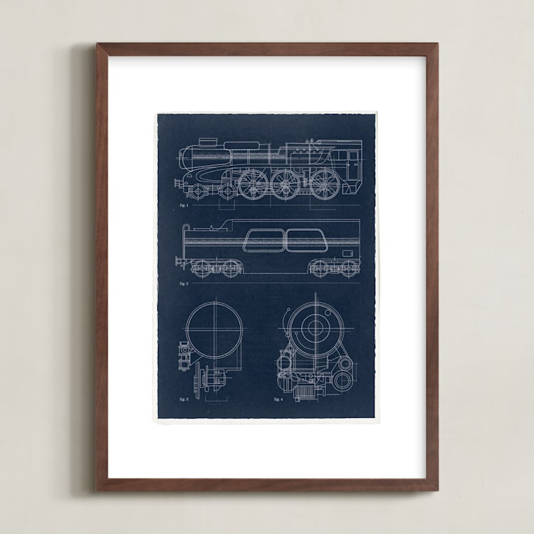 "Train diagram" - Art Print in Navy by Robert and Stella - Framed