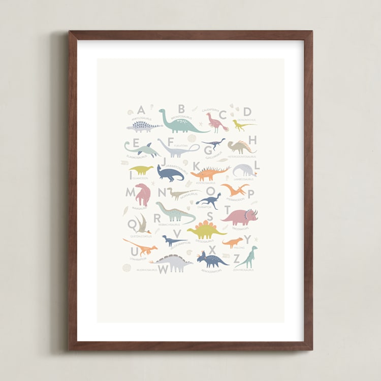 "Alphabet Dinos" - Art Print in Cretaceous by Teju Reval - Framed