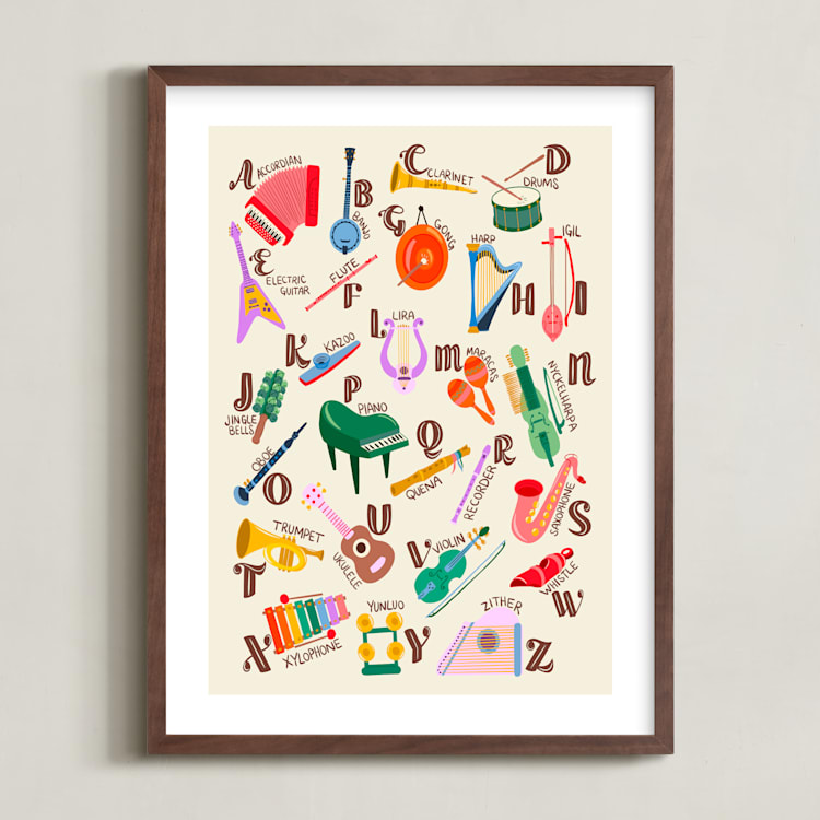 "Musical Alphabet" - Art Print in Retro Rainbow by DorothyDear Creations - Framed