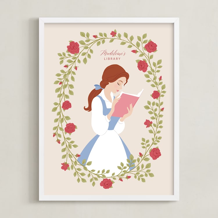 "Disney's Belle Library" - Personalized Art Print in Rose by Jamie Alexander - Framed