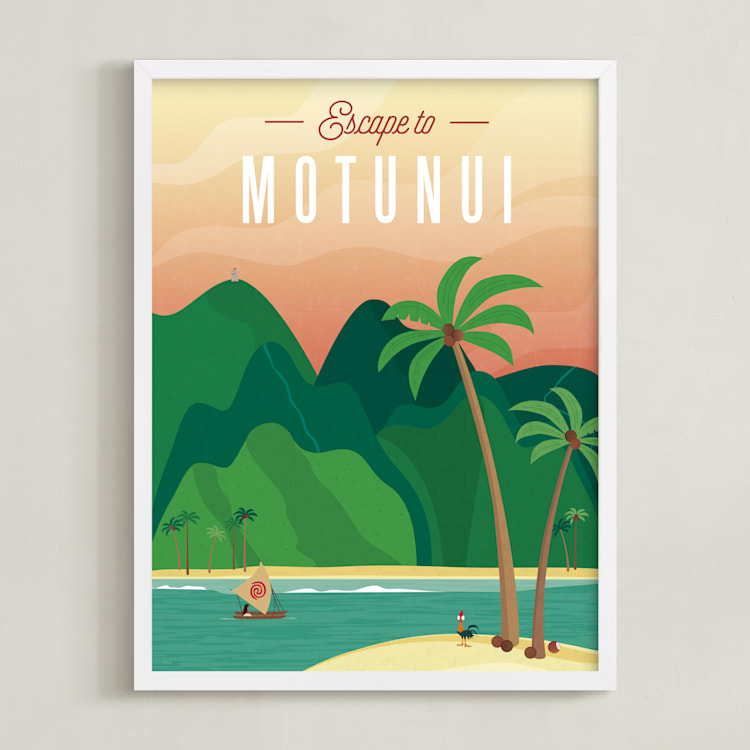 "Escape to Motunui" - Art Print in Sunset by Erica Krystek - Framed