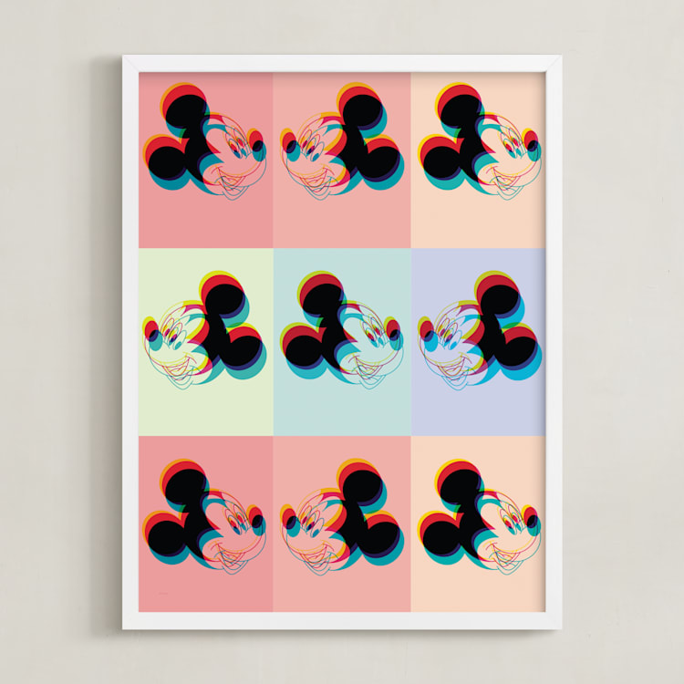 "3D Mickey Mouse" - Art Print in Sherbet by Emanuela Carratoni - Framed