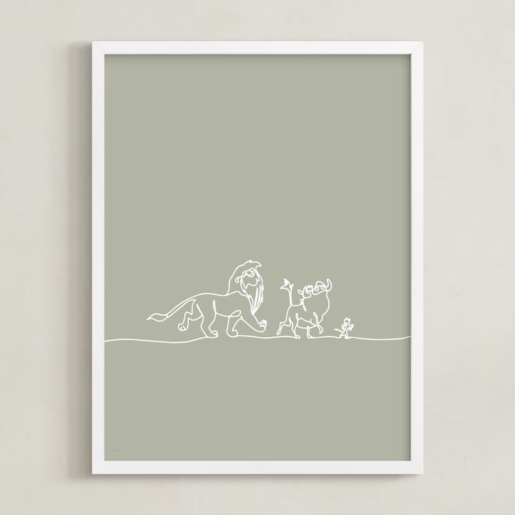 "The Trio from Disney's The Lion King" - Art Print in Sage by Britt Mills - Framed
