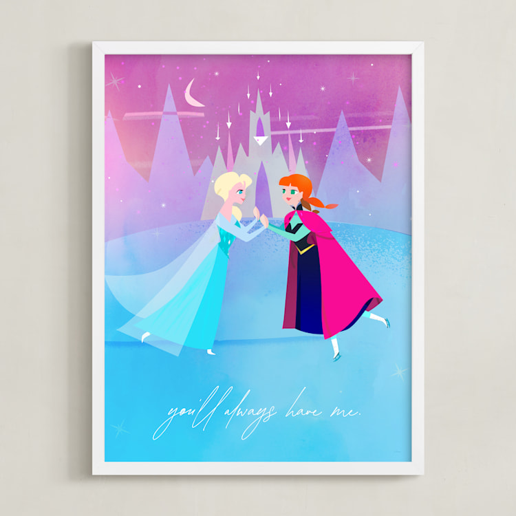 "Elsa and Anna from Disney's Frozen" - Art Print in Ice by lori jacobs wemple - Framed